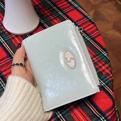 Wine Red Glossy Short Wallet for Women - Elegant Zipper Card Holder & Versatile Multi - slot Coin Purse (GRAY)