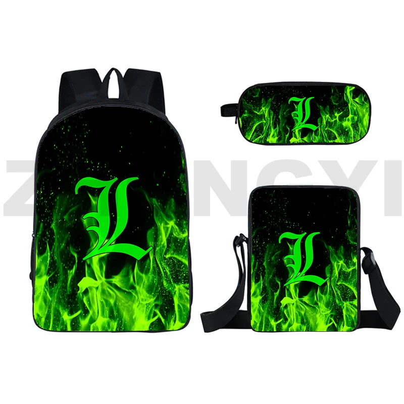 

3D Print Anime Death Note Backpack L Lawliet Bookbag 16 Inch 3 Pcs/set Bagpack Teenager Travel Shinigami Ryuk Daily Pack School