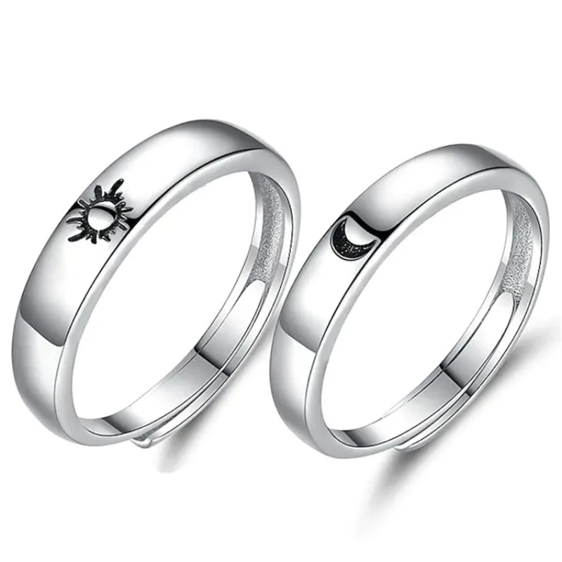 Anello Regolabile In Argento 925 Coppia – Personalizzato Con Incisione Sole E Luna, Per Fidanzamento O Promessa D’amore