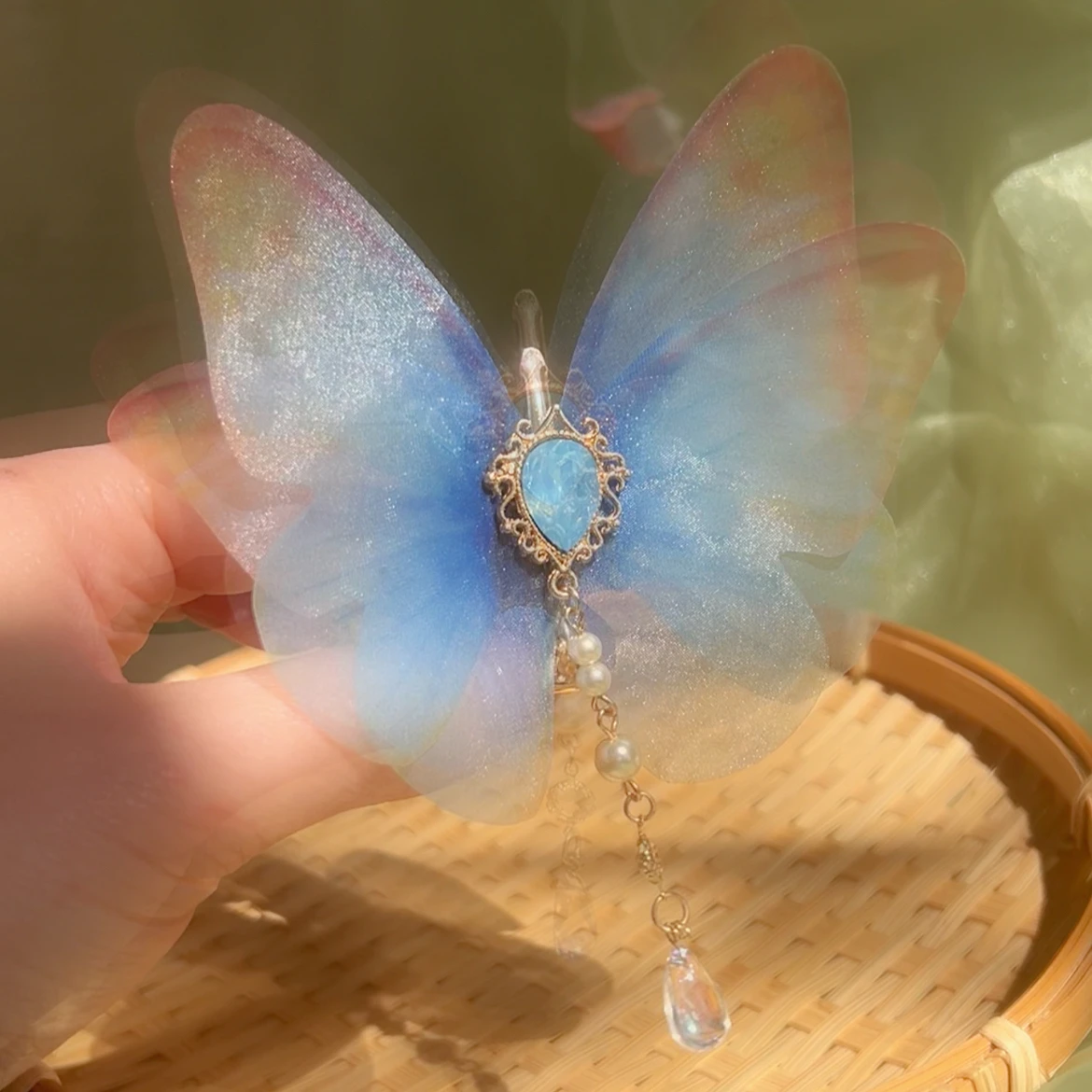 Antique Artificial Silk Butterfly Barrettes Headdress for Han Chinese Clothing Side Clip Hot Printed Pattern Hair Accessories