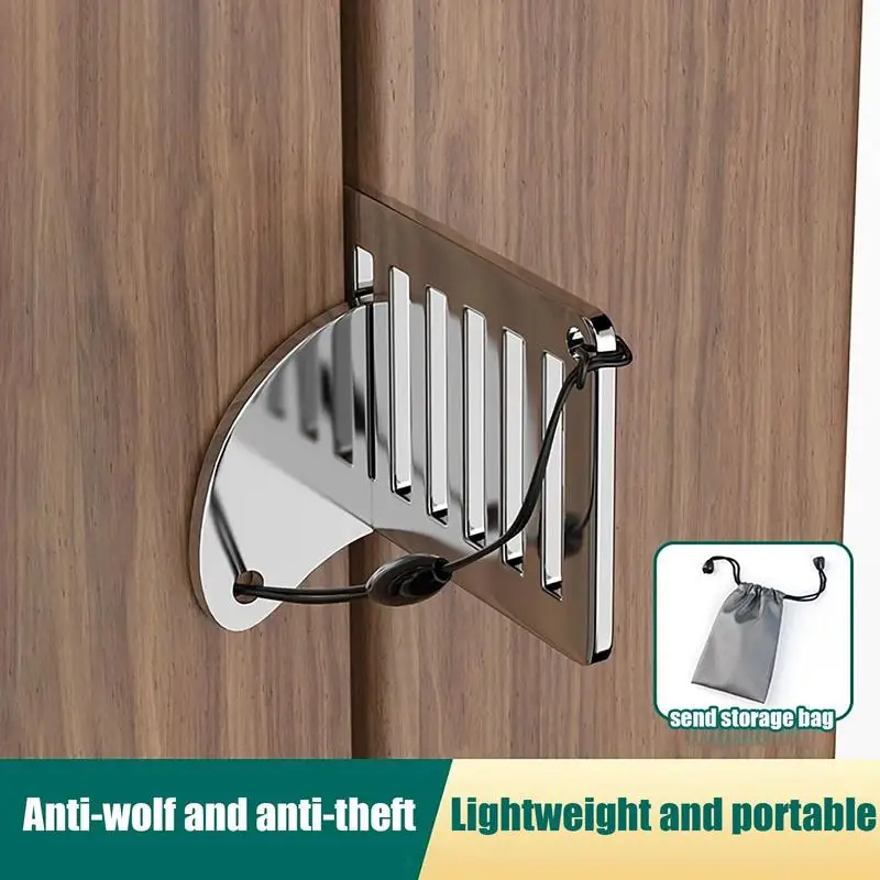 Portable Door Lock Latch Heavy Duty Door Lock Stoppers Home Security Stainless Steel Adjustable for Travel