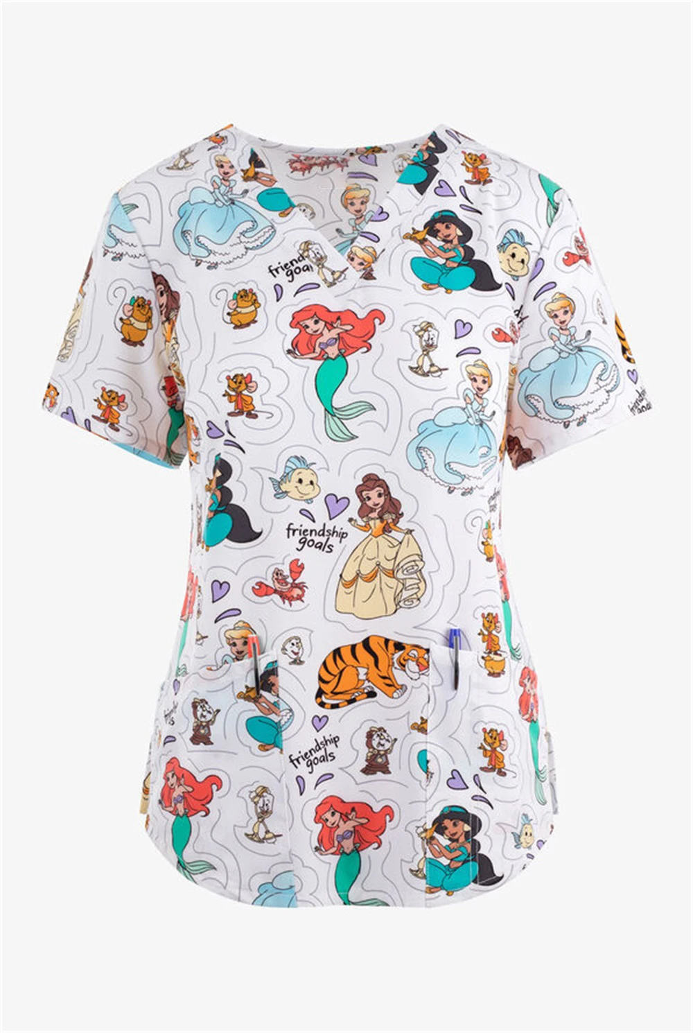 Disney Print Medical Uniform Women Men Nurse Accessories Clinical Uniform Dentist Work Shirt Veterinary Spa Scrub Tops