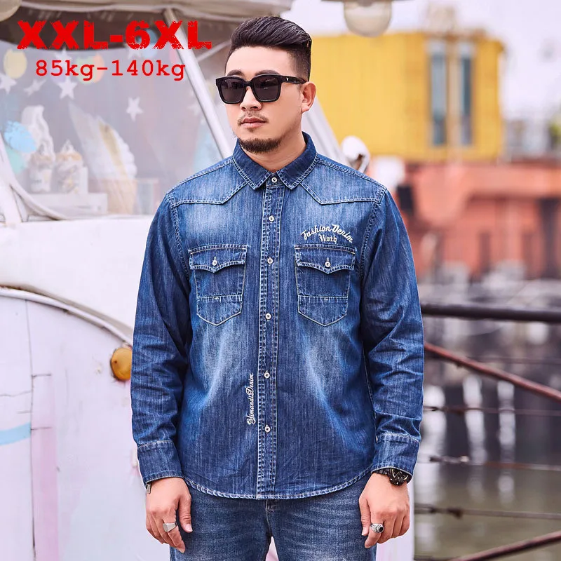 Men Denim 4xl Denim Shirt Spring Autumn Denim Shirt Plus Large