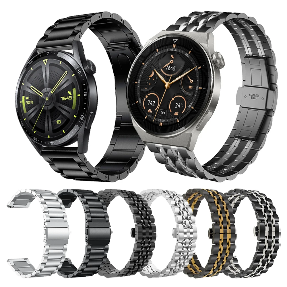 

Ремешок из нержавеющей стали для Huawei Watch GT3 Pro, классический металлический браслет для наручных часов 3 46 мм 2e, 22 мм