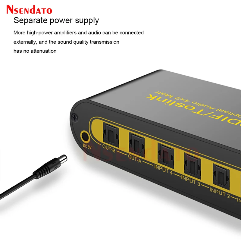 Spdif Toslink Optical Digital Audio True Matrix 4x2 Switch 4 In 2 Out Switcher with Optical Cable Remote Control For PS4 HDTV PC