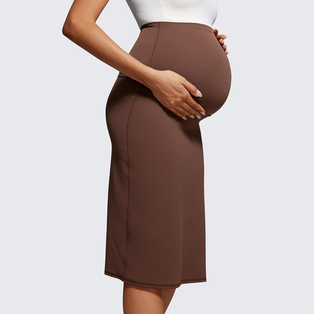 Women' s Butterluxe Maternity Skirt High Waist Midi Pencil Skirt with Stretchy Pregnancy Casual Slit Golf Work Over the Belly