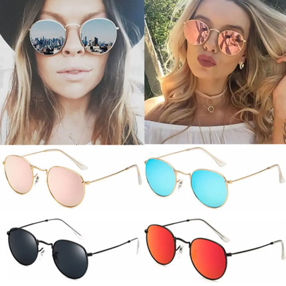 Small size Rose Gold Round Sunglasses Women Fashion Brand Designer Metal Frame Vintage Mirror Sun Retro Glasses Female UV400