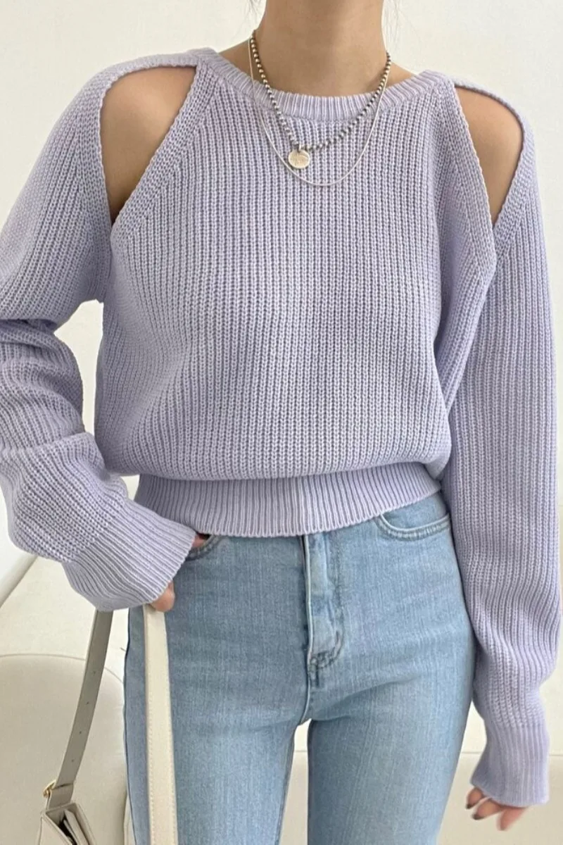 

Korean Autumn Vintage Gentle Round Neck with Careful Machine Hollow Out Design Feel Loose Long Sleeve Knitted Sweater for Women