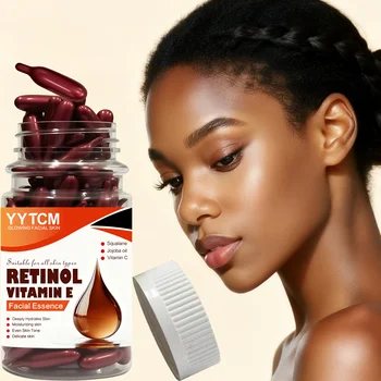 Retinol Vitamin E Deep Moisturizing Capsule Essence, Hydrates, Tightens and Smoothes Skin, Contains Plant-Based Squalane, Vitamin C, Deep Hydration and Brightening Skin Essence (0.4g X 90 Capsules)/Bottle-1 Bottle