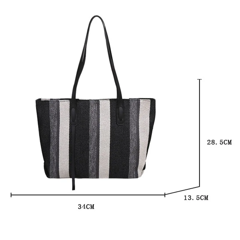 Large-capacity Ladies Shoulder Bag Simple Vertical Stripes Casual Tote Bag Fashion Zipper Outdoor Computer Bag