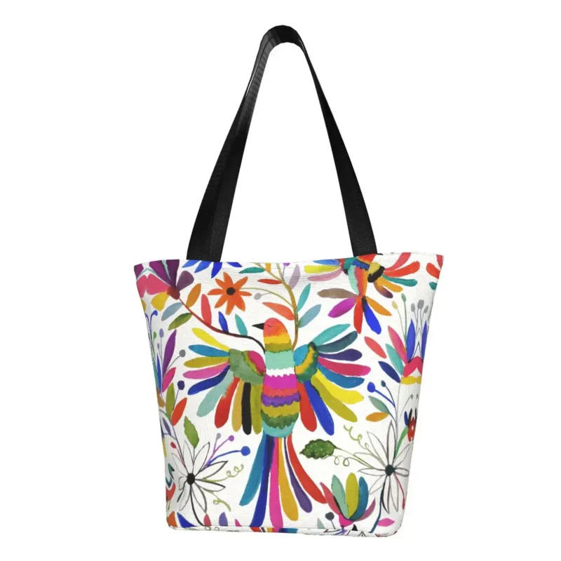 

Cute Mexican Otomi Bird Shopping Tote Bag Recycling Animal Embroidery Grocery Canvas Shoulder Shopper Bag