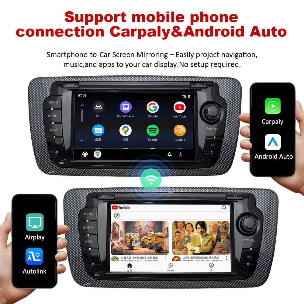 Para Seat Ibiza 6j 2009-2013 Pantalla Multimedia Linux de 7 Pulgadas con CarPlay Inalámbrico, Android Auto, Mirror Link, Airplay, GPS, BT y Radio para Auto 3