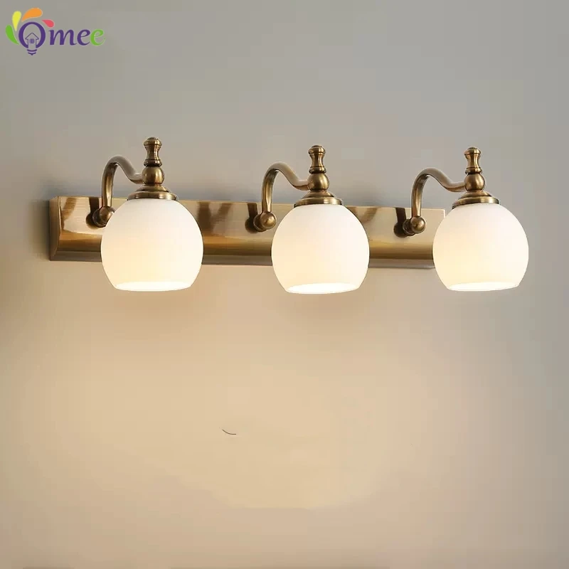 Europe Style LED Copper Mirror Wall Sconces Headlight Bathroom Cabinet Lamp Retro American Bed Room Makeup Lamp 3heads mirror