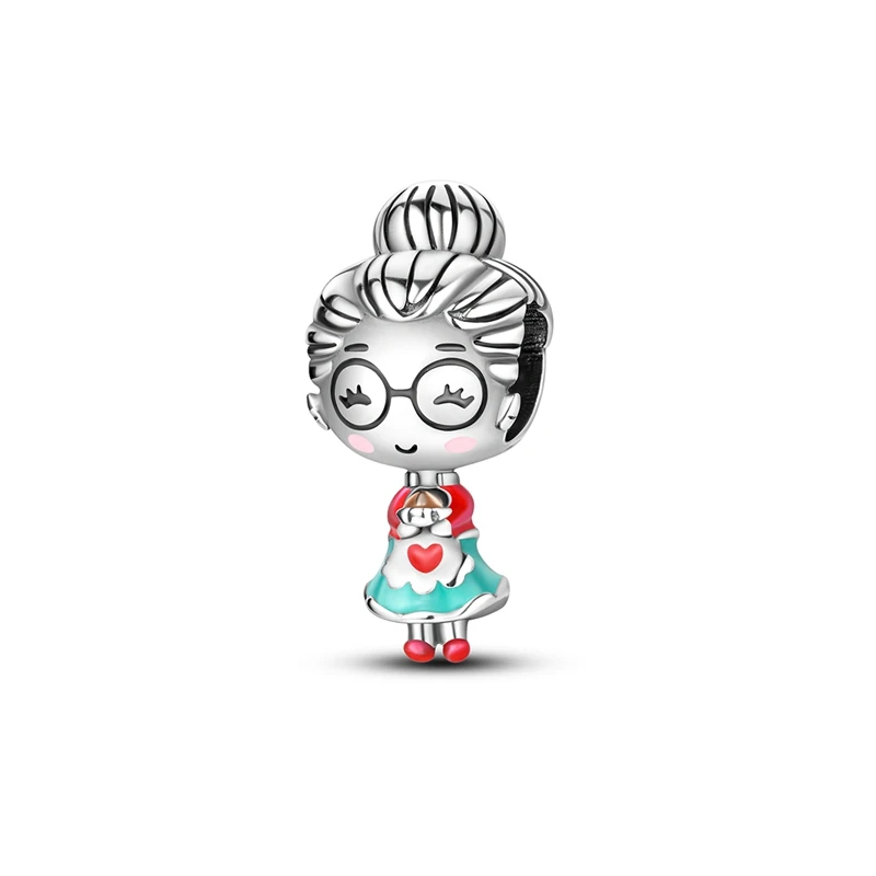 

Unique 925 Sterling Silver Colorful Skirt Glasses Grandma Charm Fit Pandora Bracelet Mother's Birthday DIY Jewelry Gift