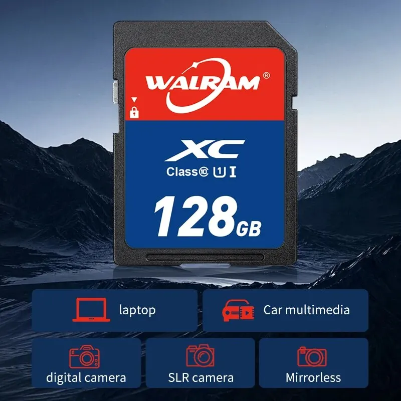 Walram SD 카드, SDXC, 클래스 10, C10, U1, 4K 미니 메모리 카드, 고속 TF SD, 카메라용 메모리 카드, 32GB, 128GB, 256GB, 16GB, 64GB
