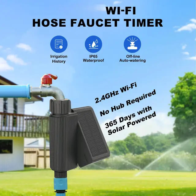 Smart Water Timer Solar Powered WiFi Sprinkler Timer with Brass Inlet Automatic Irrigation Controller No Hub Required 2