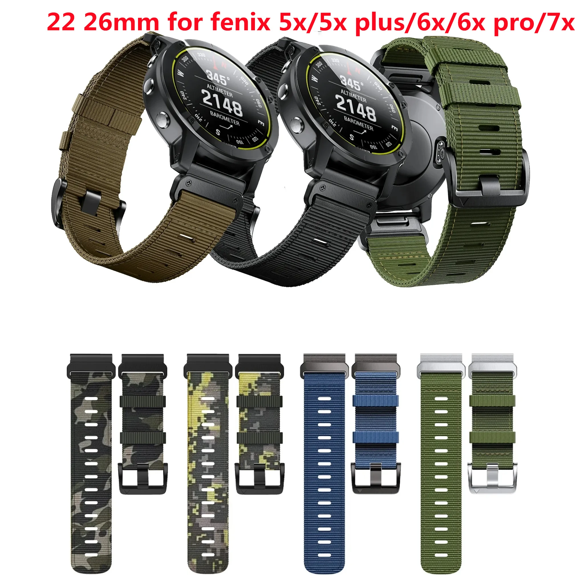 22 26MM nylonowy pasek do Garmin Fenix 5X/5X Plus/6X/6X Pro/Tactix 7 Pro wymienne opaski Camo do bransoletki Fenix 5/6/7