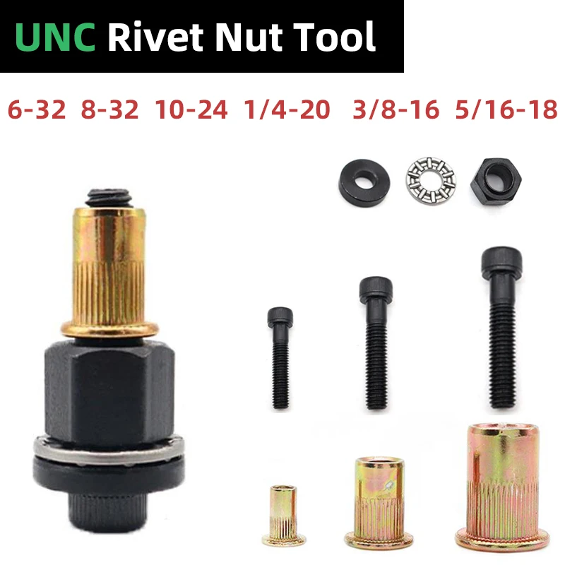 UNC 리벳 너트 도구, 플랫 헤드 리벳 너트, 수동 드릴 어댑터, 탄소강 리베터 도구, 6 #-32 8 #-32 10 #-24 1/4-20 3/8-16 5/16-18