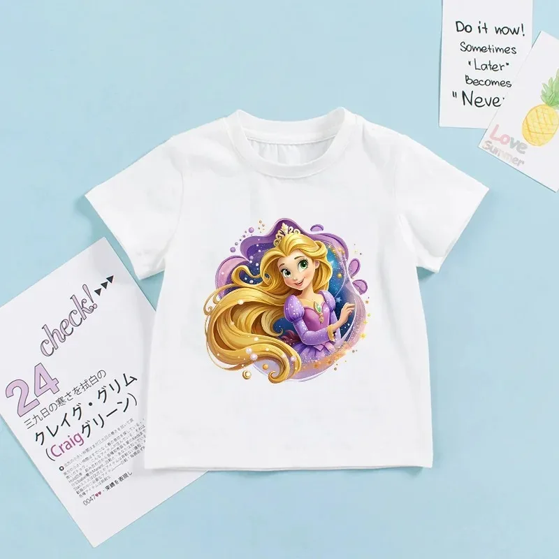 겨울왕국 엘사 공주 아리엘 라푼젤 소녀 여름 짧은 소매 어린 소녀 7-13세 생일 어린이 티셔츠  어린이 선물