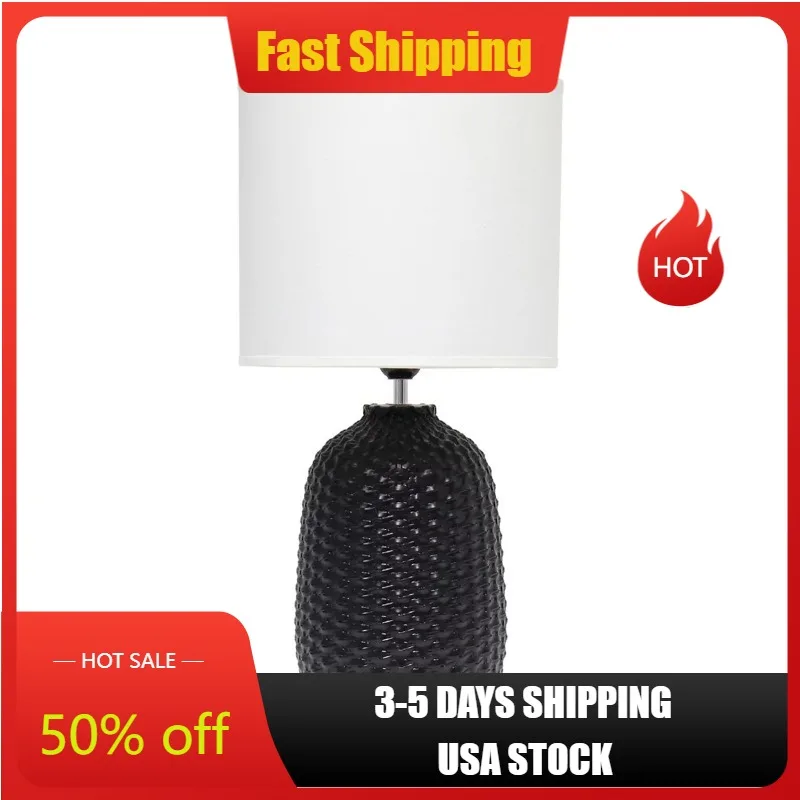 

Shop All Table Lamps Simple Designs 20.4" Tall Ceramic Purled Texture Table Lamp with White Drum Shade, Black