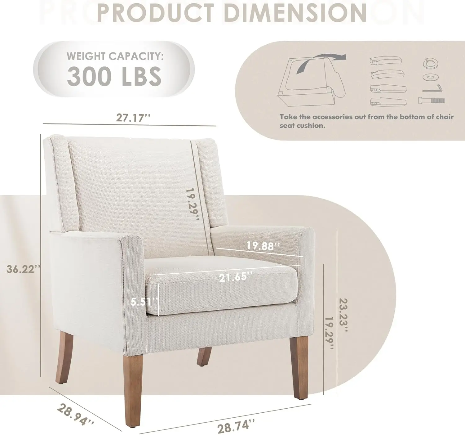COLAMY Modern Wingback Living Room Chair, Upholstered Fabric Accent Armchair, Single Sofa Chair with Lounge Seat and Wood Le 2