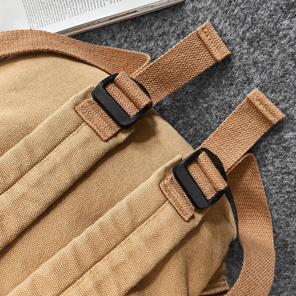 Men Women Vintage Backpack Cotton Canvas Casual College Students Backpack Large Capacity Solid Color Fashion Knapsack