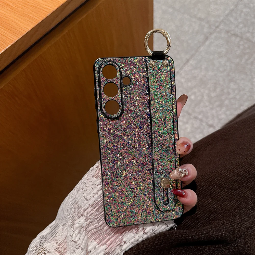 Luxury Glitter Bling Stand Holder Wrist Strap Phone Case with Bracket Cover