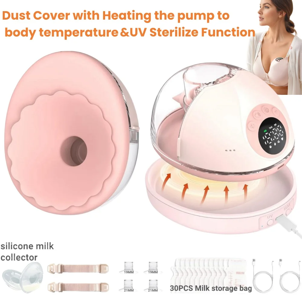 Wearable Breast Pump Electric Handsfree BPA Free With Heating Base UV Sterilize Function Low Noise Wireless Upgrade Breast Pump