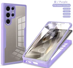 Magnetic 360° Clear Full - Body Shockproof Case with Silicone Bumper - A24 4G A25 5G (Purple)