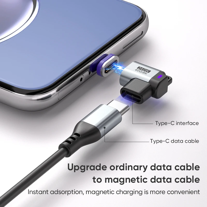 USB4.0 240W 타입-C 여성용 마그네틱 어댑터 컨버터 24핀 USB-C to USB-C 40Gbps 고속 충전 8K60Hz USB OTG 어댑터 썬더볼트4