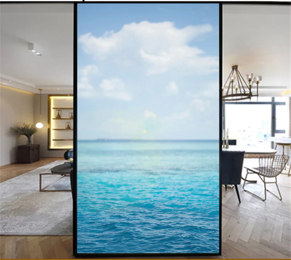 Privacy Pellicola Per Finestre Superficie Del Mare Adesivi Per Vetri Colorati Senza Colla Pellicola Statica Pellicola Per Vetri Satinata Decorativa Ti