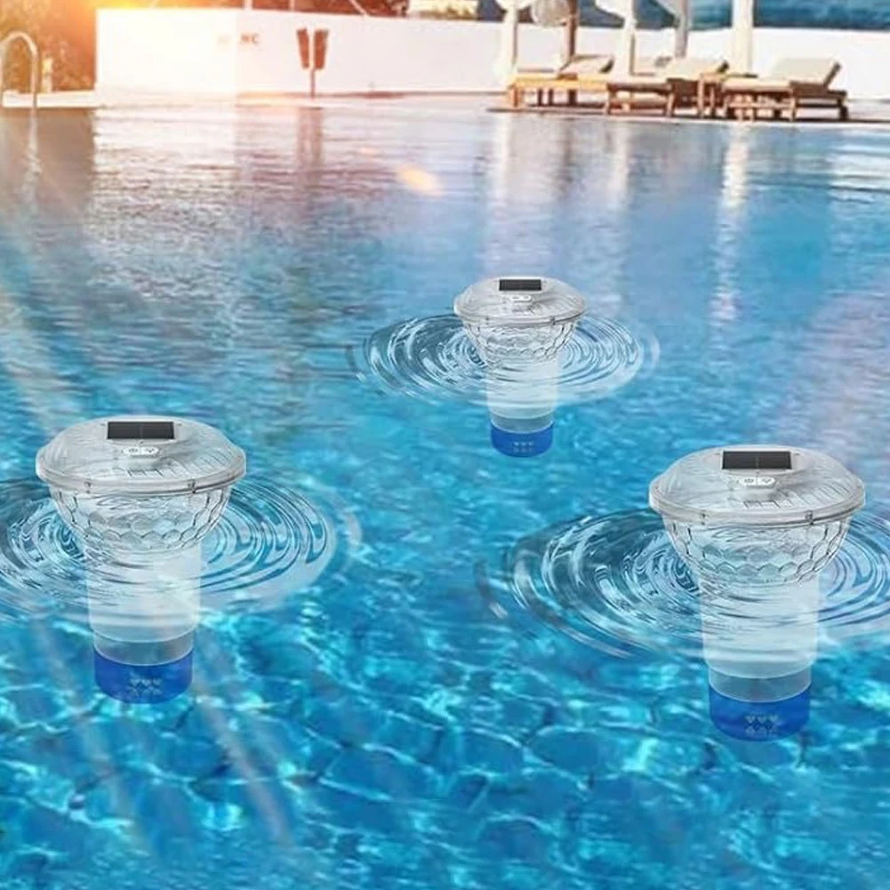 Solar Pool Chlorine Floater with Colorful Lights Adjustable Release Chlorinator Chlorine Tablet Floater for Nighttime Ambiance