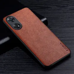 Luxury Retro Litchi Pattern Leather Phone Case - Premium Business Style Back Cover for Reno8 T 5G (Brown)