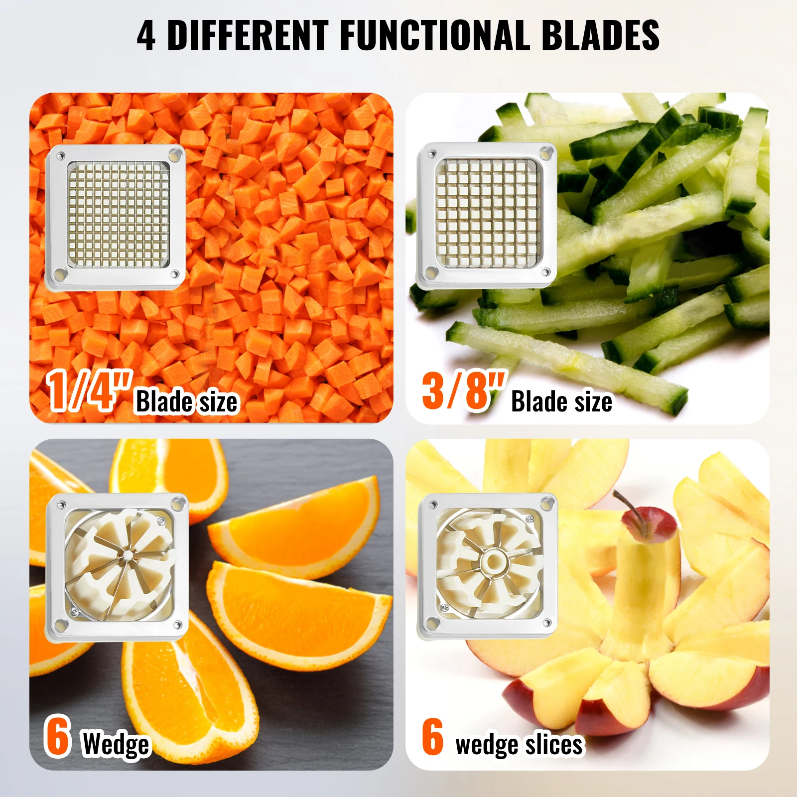 SucceBuy Commercial French Fry Cutter with 4 Replacement Blades Lemon Potato Cutter for French Fries with Extended Handle 3