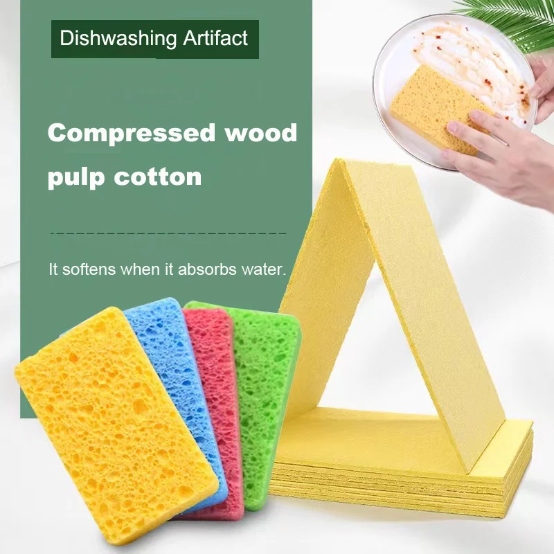 Cute Compressed Wood Pulp Sponge 5 Pcs Reusable Dish Washing