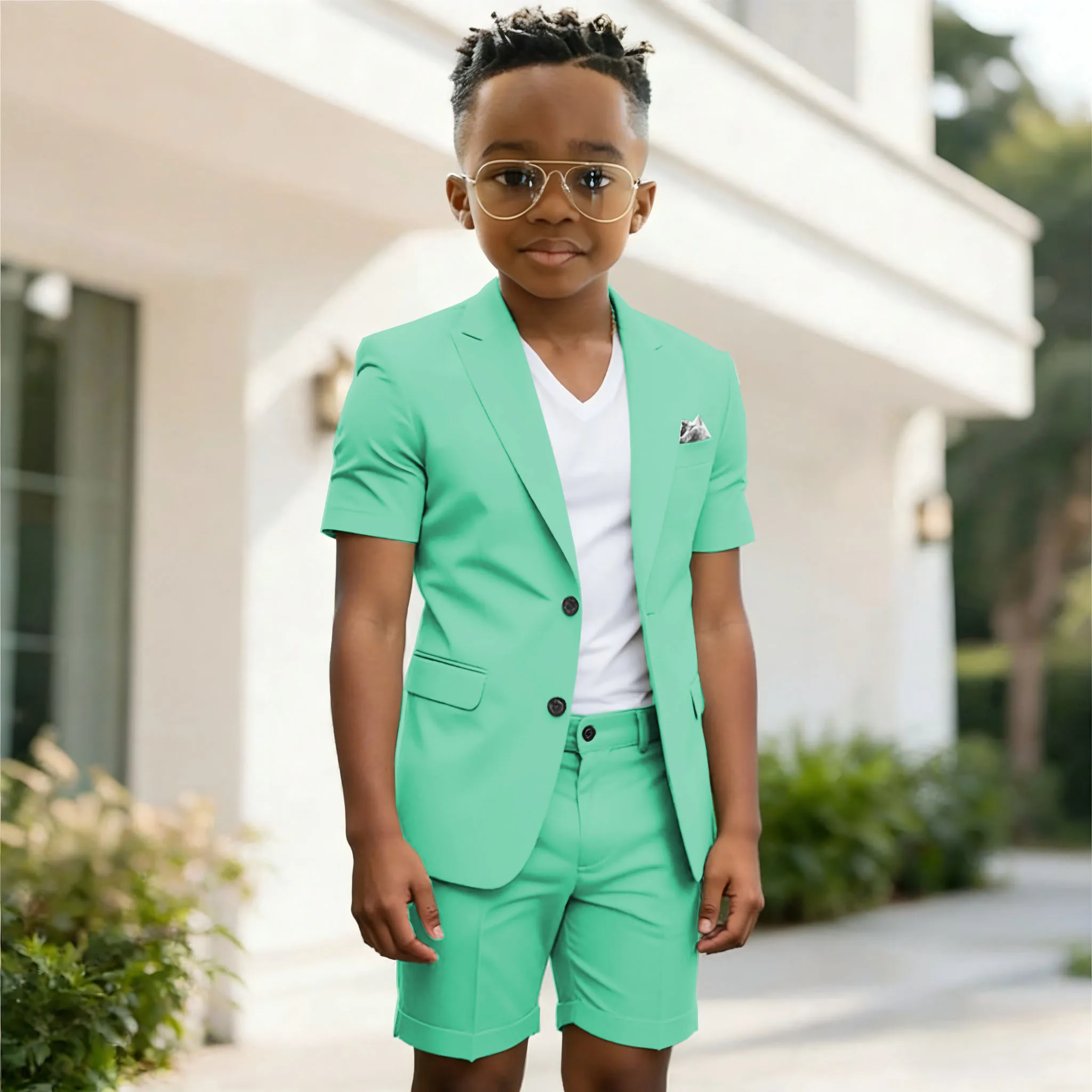 Summer Sky Blue Boy's Suit Set Homecoming Party Kids Jackets Slim Fit Blazer Pants 2 Pieces Beach Wedding Party Children Tuxedos 5