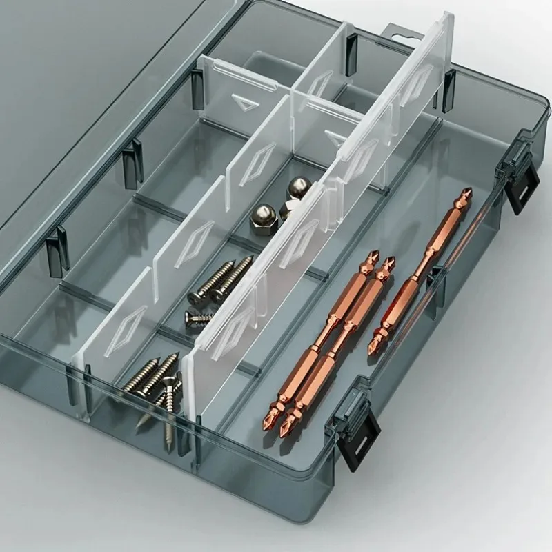 Scatola portaoggetti in plastica impilabile, contenitore per parti hardware con griglia ispessita, scomparto per cassetta degli attrezzi per componenti elettronici - immagine 4