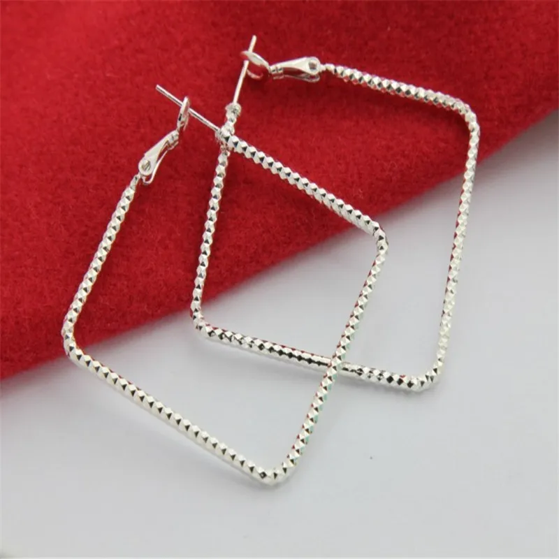 JewelryTop 925 Sterling Silver Earrings for Women Square Big Lady Exquisite Luxury Hook Charms Wedding Fashion Classic Jewelry