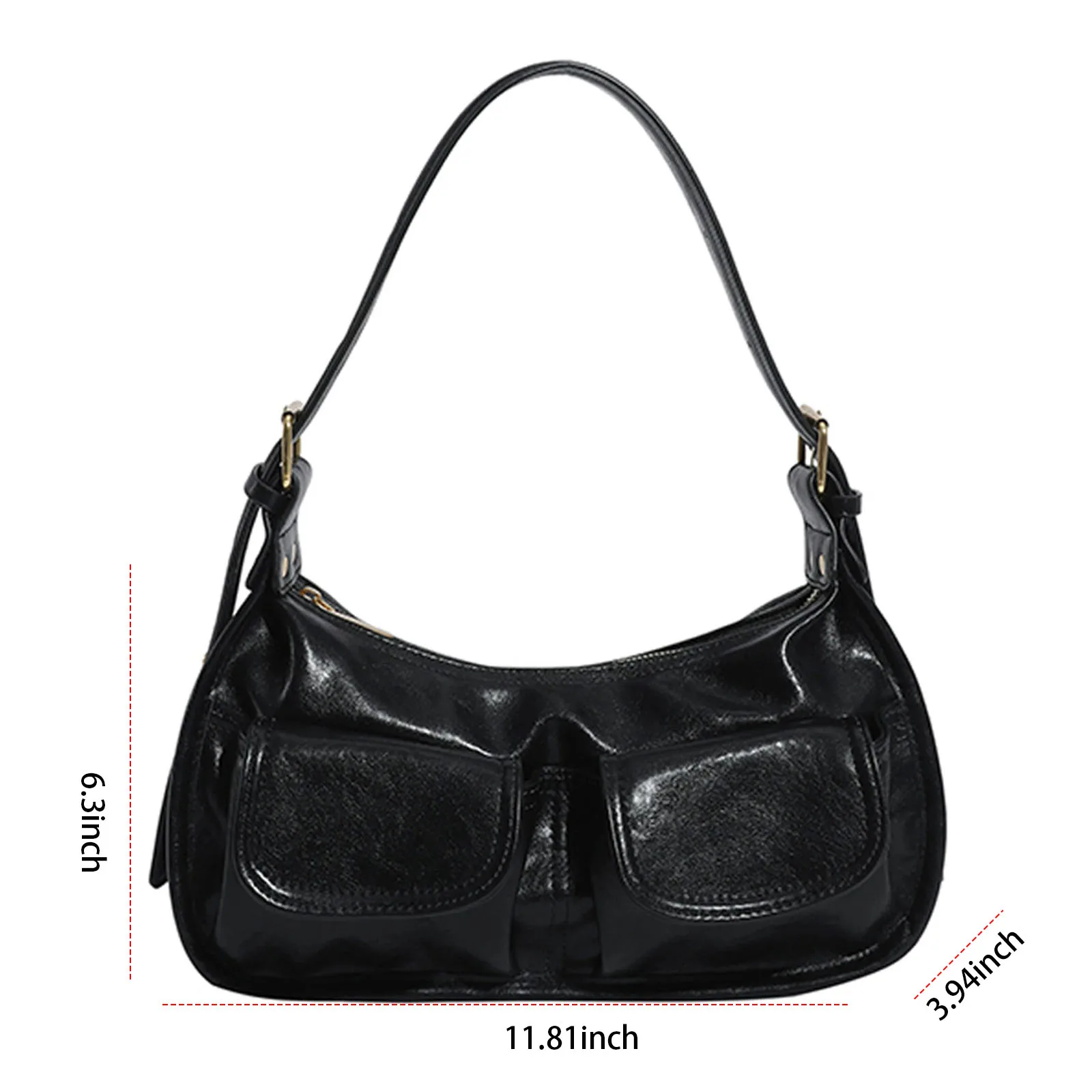 Women PU Leather Small Shoulder Bag Adjustable Strap One Shoulder Armpit Bag with Zipper Retro Underarm Bag for Outing Commuting