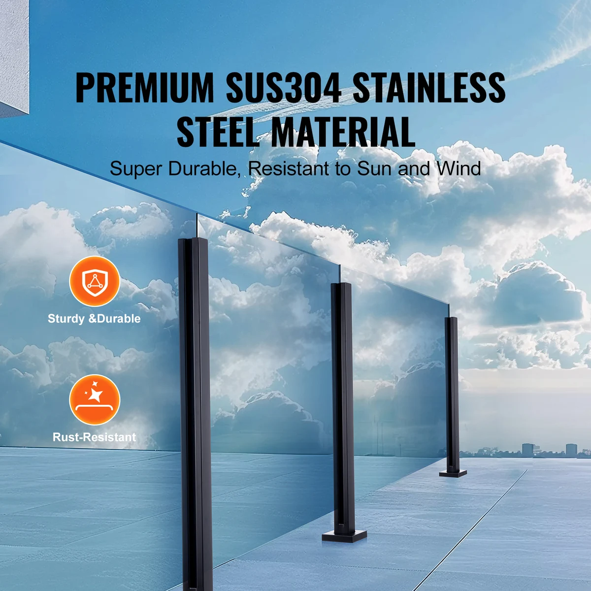 SucceBuy Glass Clamp 41.34 in Height Glass Railing Bracket for 0.39 "-0.47 " Thickness Tempered Glass,  Stainless Steel Clamp — view 2
