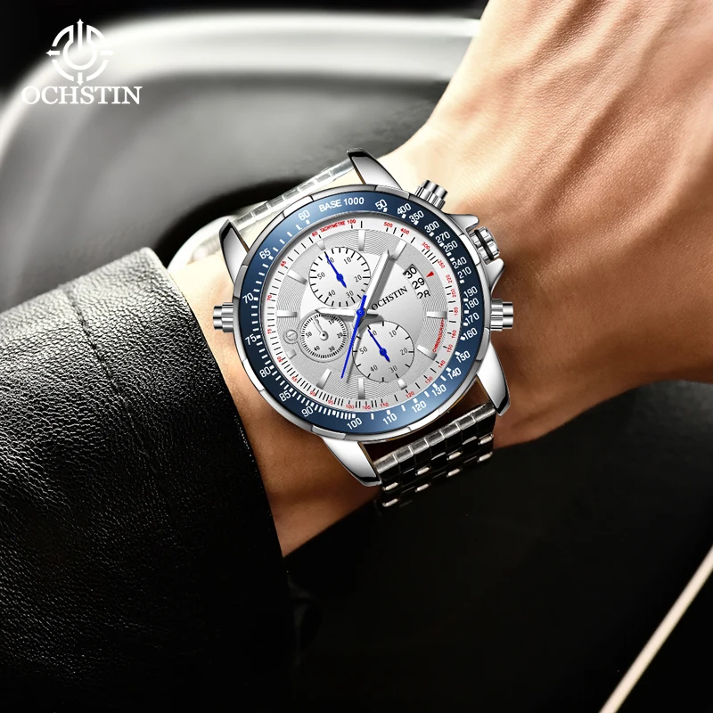 OCHSTIN 2023 New Men Quartz Watch Top Brand Military Sports Luminous hands Chronograph Stainless Steel Waterproof Clock relogio