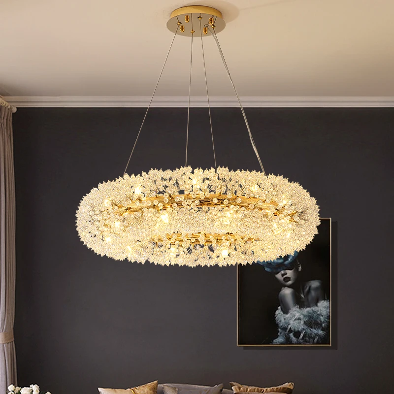 2022NewCrystalFlowerChandelierLedLuxuryIndoorLighting