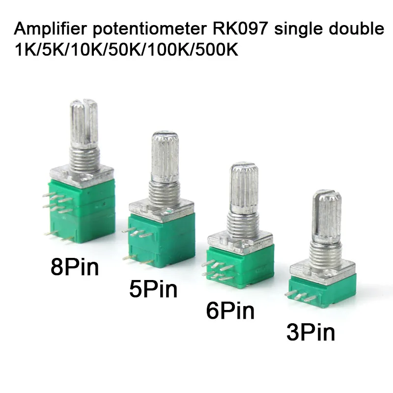 5PCS RK097N Single RK097NS RK097G Double 3Pin 5Pin 6Pin 8Pin Amplifier Volume Horn Potentiometer B1K/5K/10K/20K/50K/100K/500K