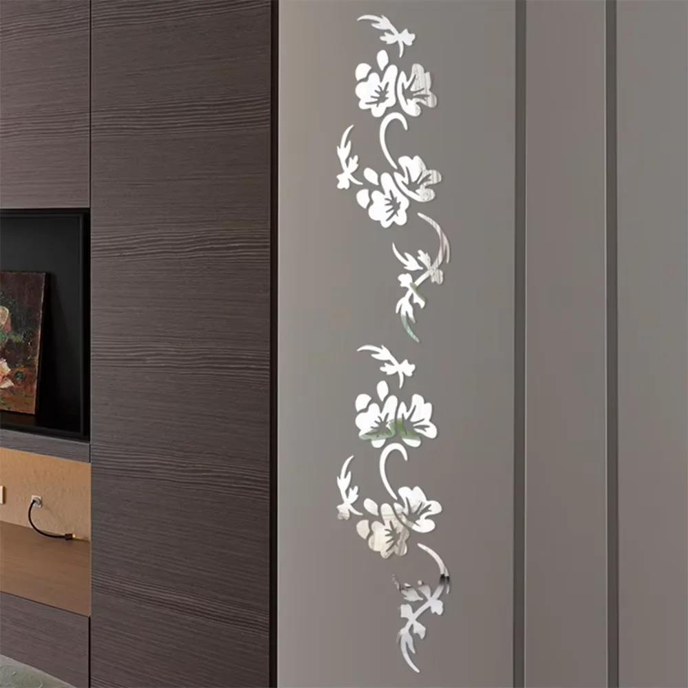 Acrylic Flower Vine Rattan Mirror Wall Stickers Decoration Living Room Bedroom Decal DIY Decor Background Wall WardrobeDecor