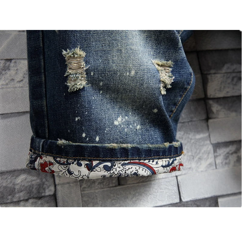 Men Jeans Ripped Jeans Ripped Patchwork Jeans Summer Men Vintage Ripped Short Jeans Streetwear Hole Slim Denim Shorts Male Brand Clothes Big Size 28-36 38 40