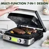 Versatile contact grill and skillet,non-stick aluminum,grill and waffle plate,adjustable shading and shearing, press/flat, black 6