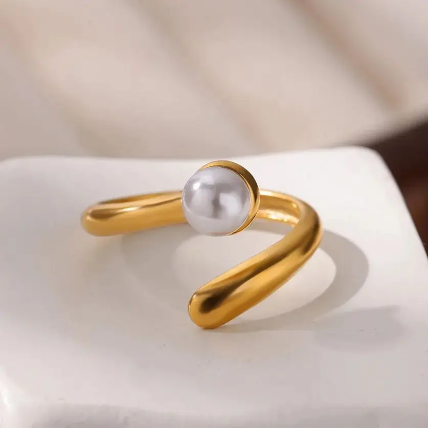 Stainless Steel Imitation Pearl Rings For Women