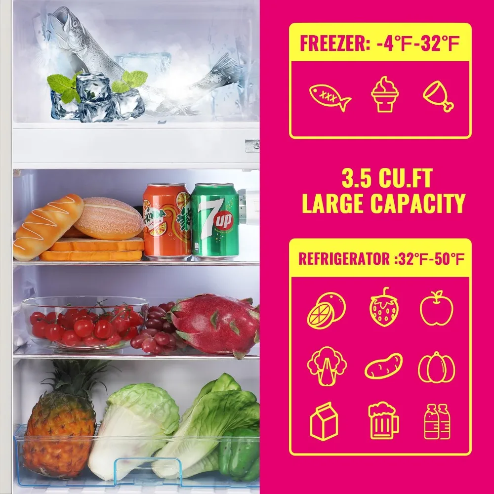 Mini Dual Door Refrigerator with Freezer, 3.5 Cu.Ft Compact Refrigerator with Adjustable Temperature & Removable Glass Shelves 4 Mini Dual Door Refrigerator with Freezer, 3.5 Cu.Ft Compact Refrigerator with Adjustable Temperature & Removable Glass Shelves 4