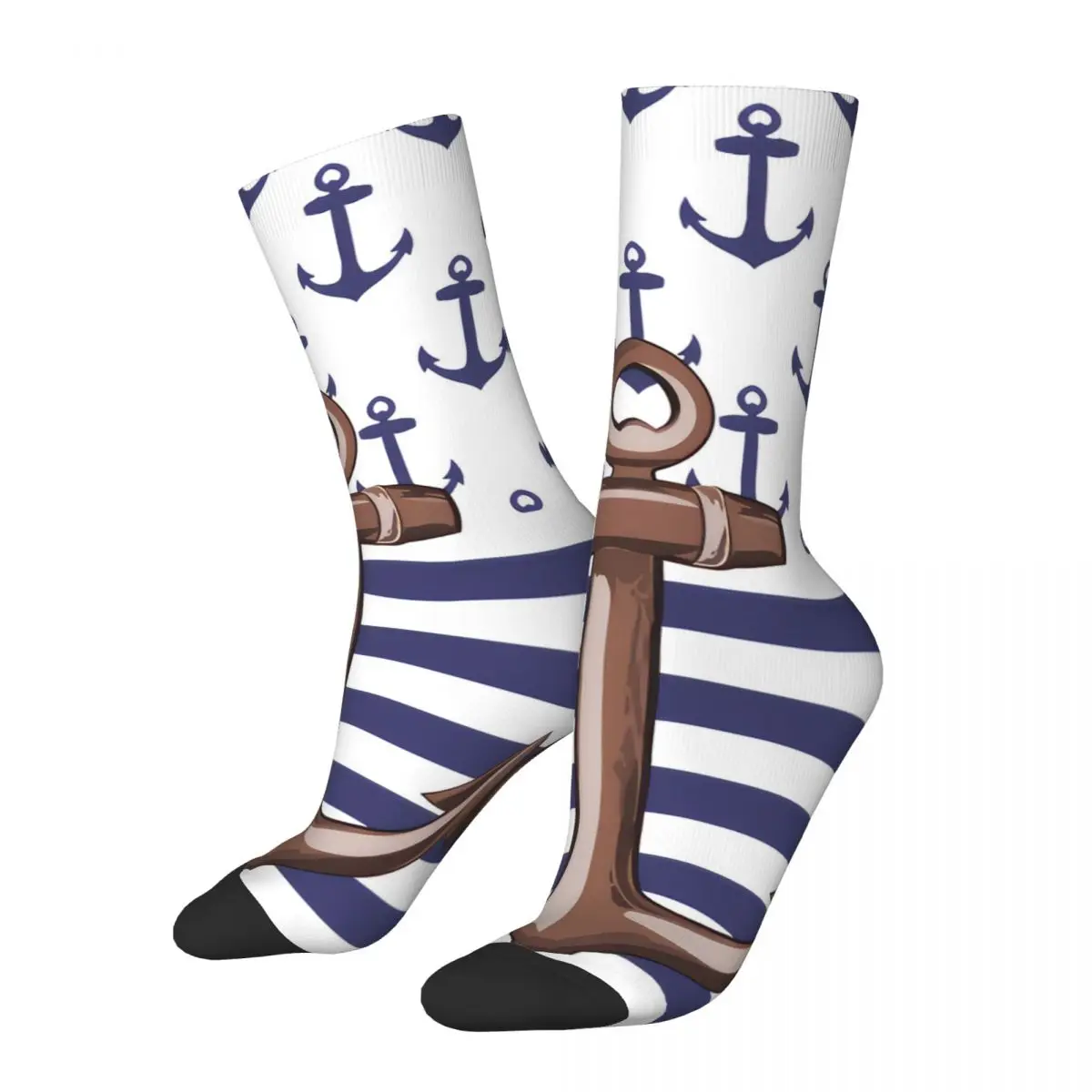 

Retro Anchor Background Design Men's Socks Nautical Art Unisex Street Style Seamless Printed Funny Crew Sock Gift