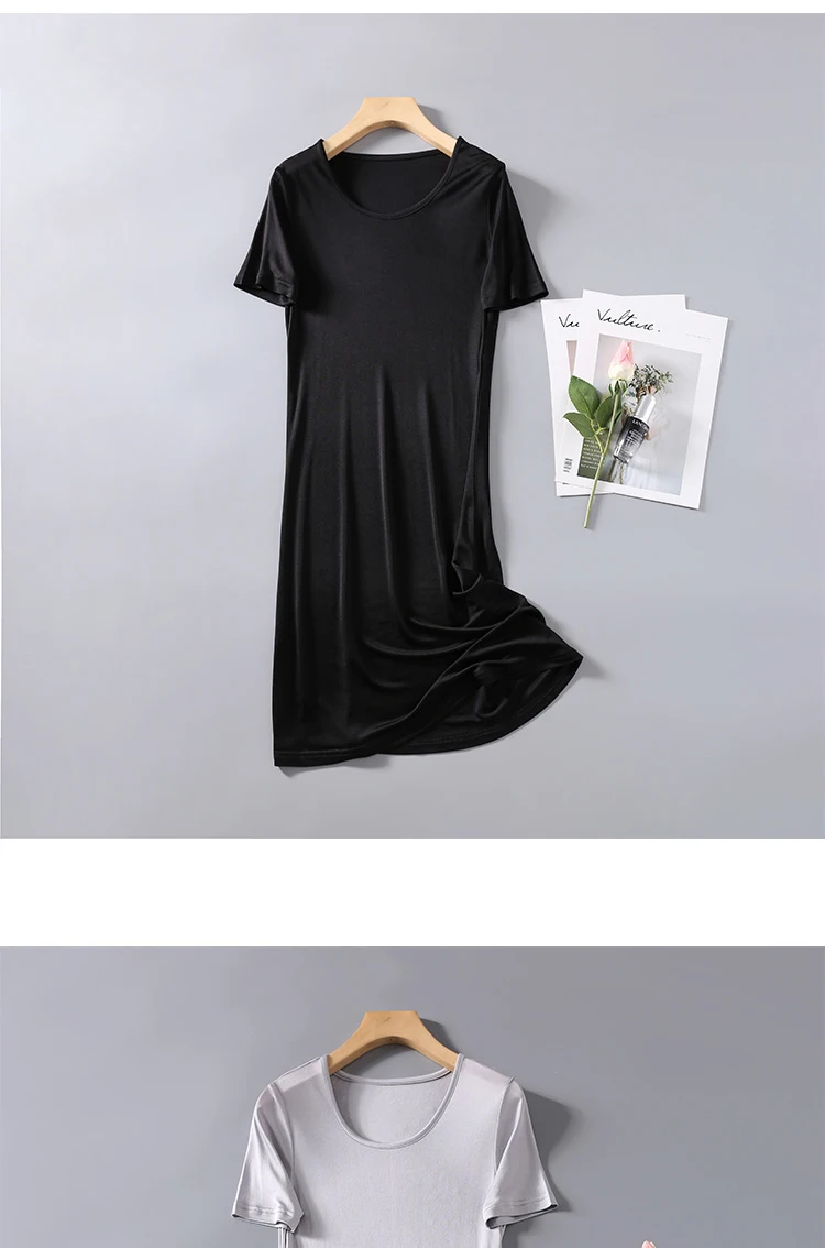 Description Picture 4 of itemWomen's 50% Silk 50% Viscose Knit Stretchy Short Sleeve Full Slip Sleepwear Nightgown Nightdress XS327